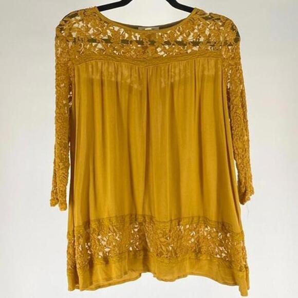 Taylor & Sage Tops - Stylish Mustard Yellow Lace Top